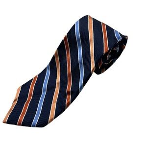Chaps Blue and Orange Diagonal Striped Tie handmade 100% silk 3.5" x 60"
